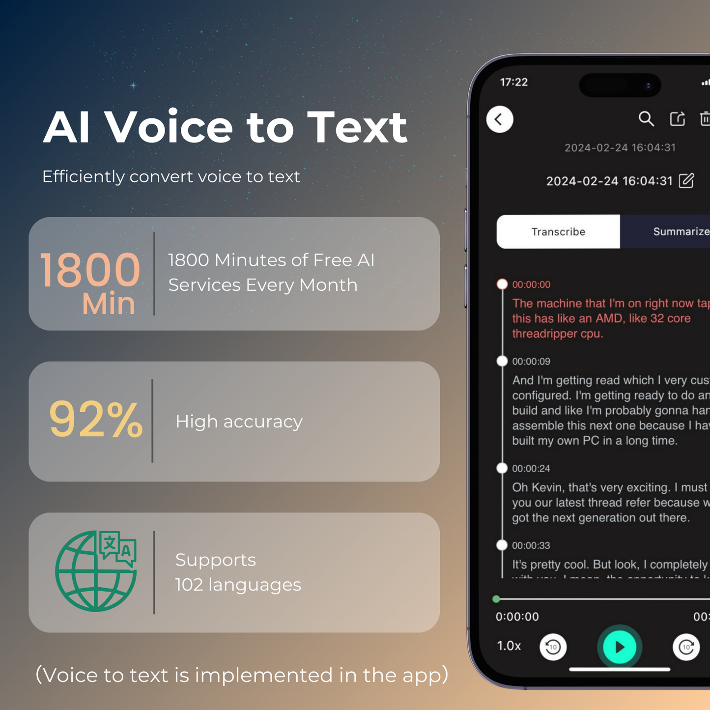 Digital Voice Recorder with APP for Voice-to-Text Transcription, GPT-4o Summary, Mind Mapping, Playback Support, Voice Activation, 64GB Aluminum Alloy Dictaphone, Space Gray – by FoCase Rec