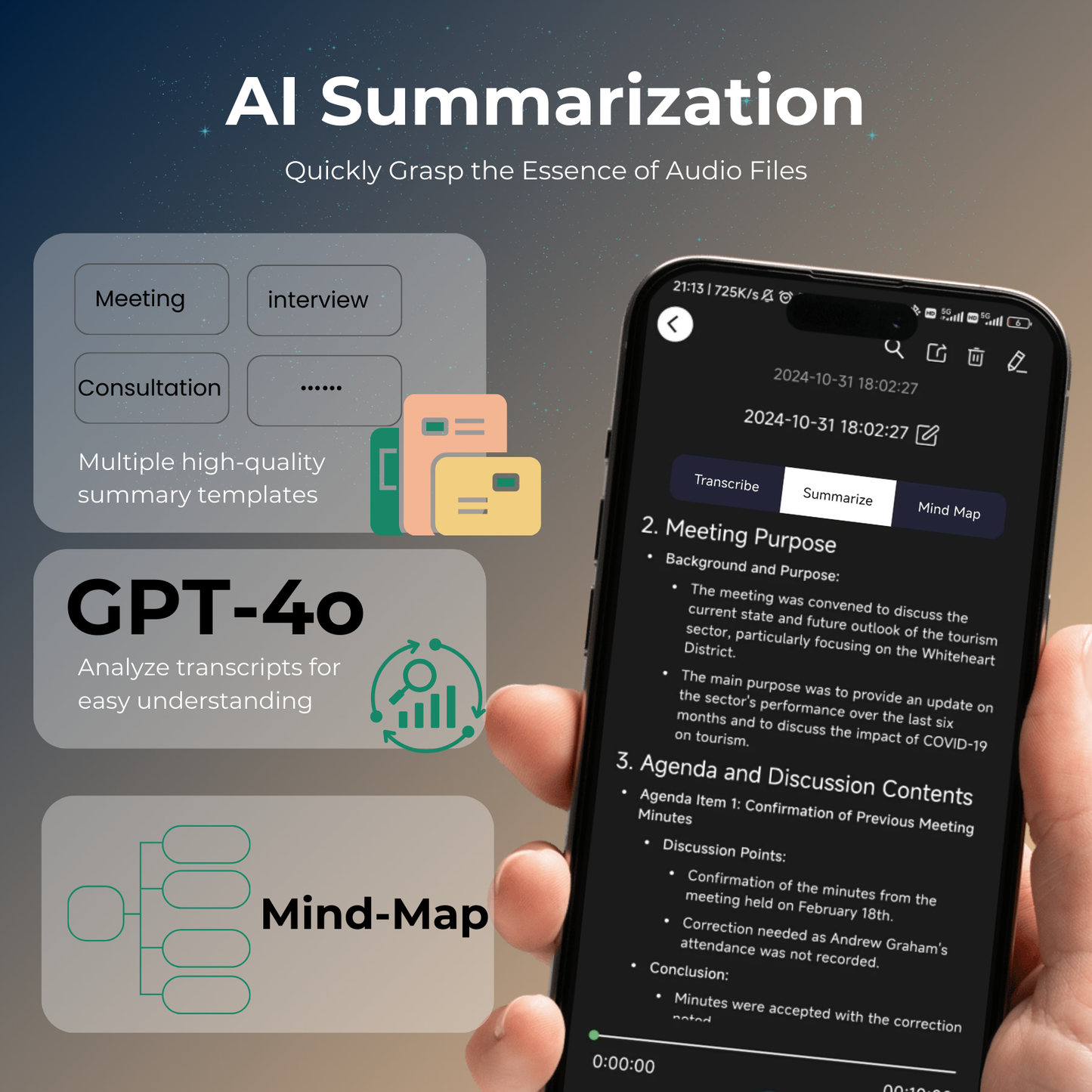 Digital Voice Recorder with APP for Voice-to-Text Transcription, GPT-4o Summary, Mind Mapping, Playback Support, Voice Activation, 64GB Aluminum Alloy Dictaphone, Space Gray – by FoCase Rec